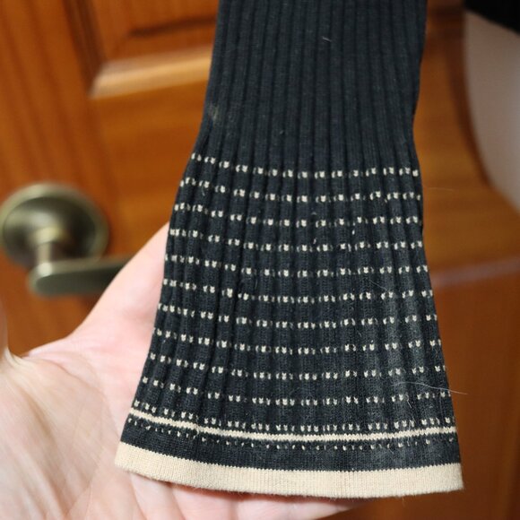 City Silk Vintage Black Pullover Sweater Beige Trim Flared Sleeve Y2K Large - Picture 6 of 14